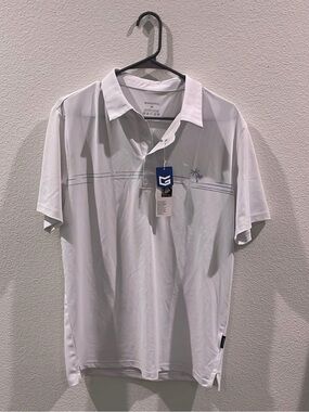♥️Greg Norman White Performance Polo with Subtle Stripe & Palm